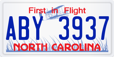 NC license plate ABY3937