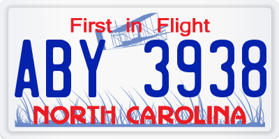 NC license plate ABY3938