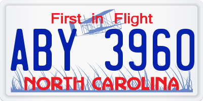 NC license plate ABY3960