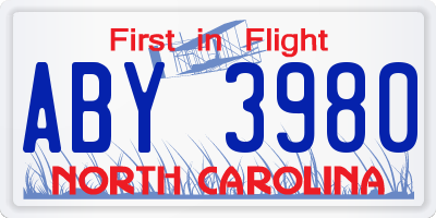 NC license plate ABY3980