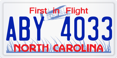 NC license plate ABY4033