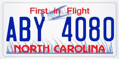 NC license plate ABY4080