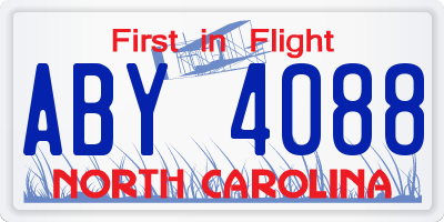 NC license plate ABY4088