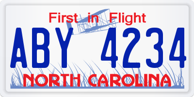 NC license plate ABY4234