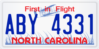 NC license plate ABY4331