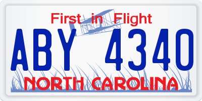 NC license plate ABY4340