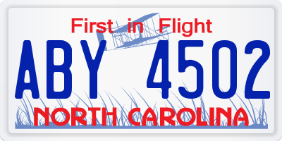 NC license plate ABY4502