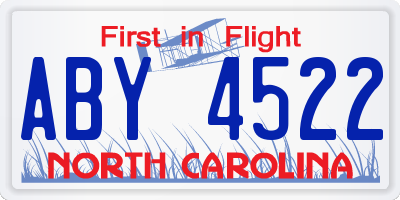 NC license plate ABY4522