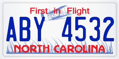 NC license plate ABY4532