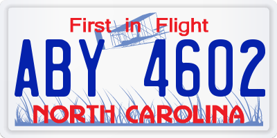 NC license plate ABY4602