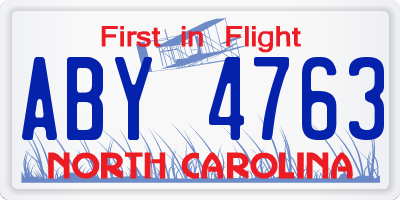 NC license plate ABY4763