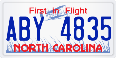 NC license plate ABY4835
