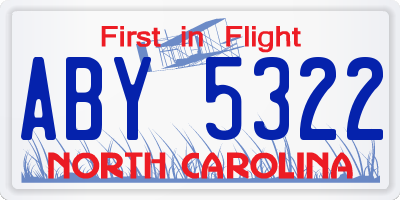 NC license plate ABY5322