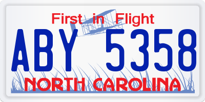 NC license plate ABY5358