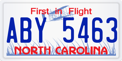 NC license plate ABY5463