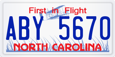 NC license plate ABY5670