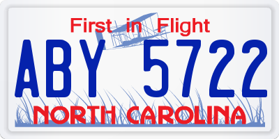 NC license plate ABY5722