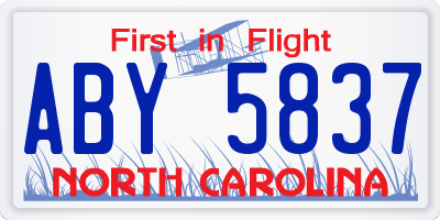 NC license plate ABY5837