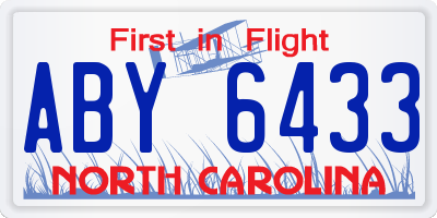 NC license plate ABY6433