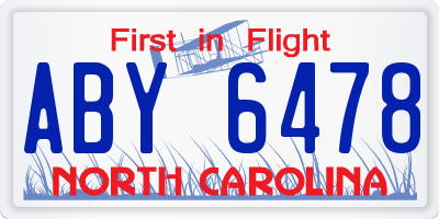 NC license plate ABY6478