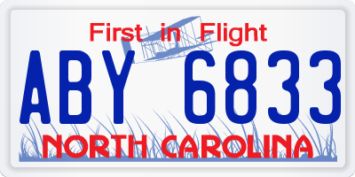 NC license plate ABY6833