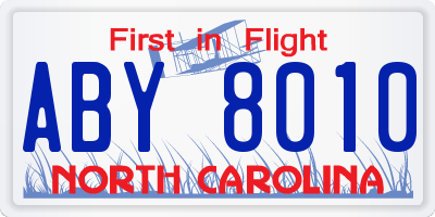 NC license plate ABY8010