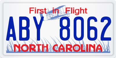 NC license plate ABY8062