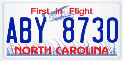 NC license plate ABY8730
