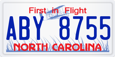 NC license plate ABY8755
