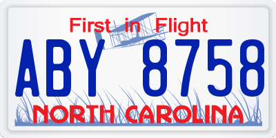 NC license plate ABY8758