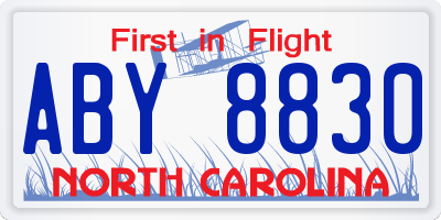 NC license plate ABY8830