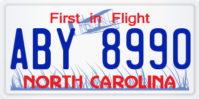 NC license plate ABY8990
