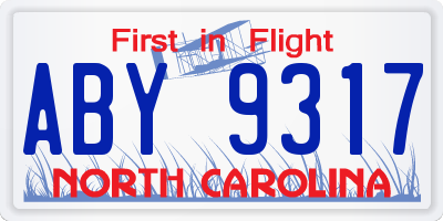 NC license plate ABY9317