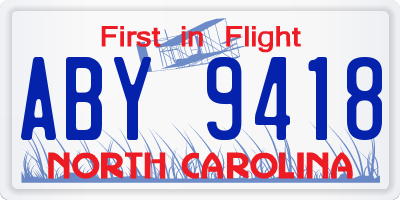 NC license plate ABY9418