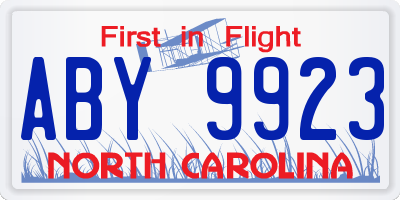 NC license plate ABY9923