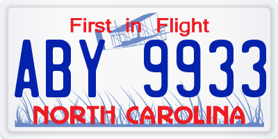 NC license plate ABY9933