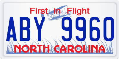 NC license plate ABY9960
