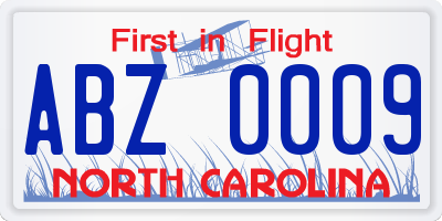 NC license plate ABZ0009
