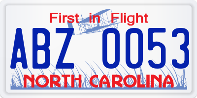 NC license plate ABZ0053
