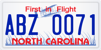NC license plate ABZ0071