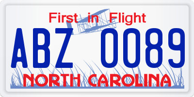 NC license plate ABZ0089