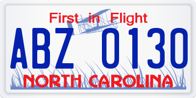NC license plate ABZ0130
