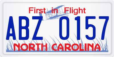 NC license plate ABZ0157