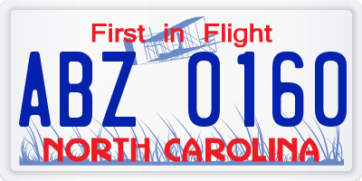 NC license plate ABZ0160