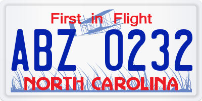 NC license plate ABZ0232