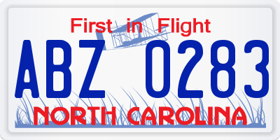 NC license plate ABZ0283