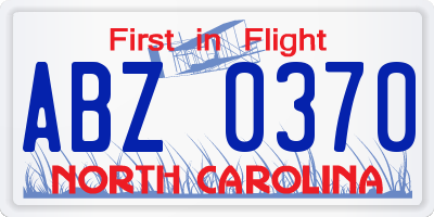 NC license plate ABZ0370