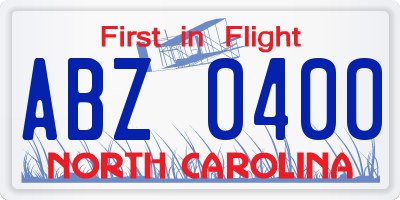 NC license plate ABZ0400