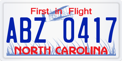 NC license plate ABZ0417
