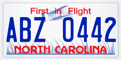 NC license plate ABZ0442